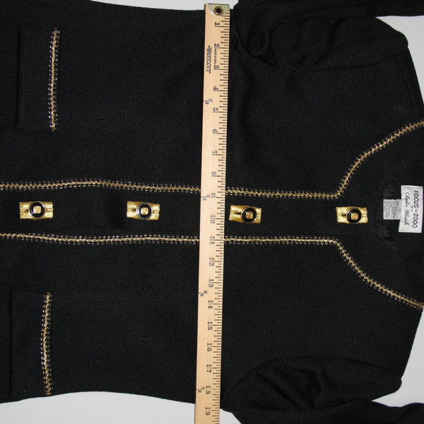 Charles Glueck Skirt Jacket Set Focus 2000 Sz 8 Black Gold Acrylic Polyestr Suit