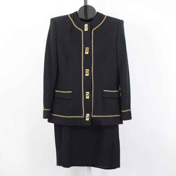 Charles Glueck Skirt Jacket Set Focus 2000 Sz 8 Black Gold Acrylic Polyestr Suit