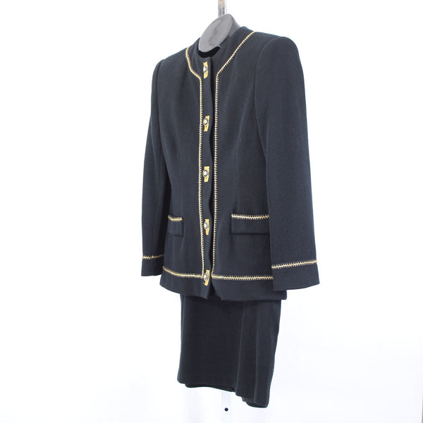 Charles Glueck Skirt Jacket Set Focus 2000 Sz 8 Black Gold Acrylic Polyestr Suit