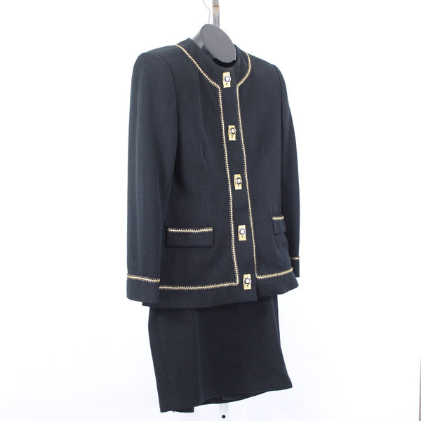 Charles Glueck Skirt Jacket Set Focus 2000 Sz 8 Black Gold Acrylic Polyestr Suit