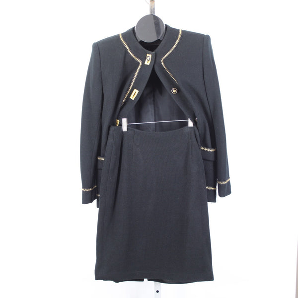 Charles Glueck Skirt Jacket Set Focus 2000 Sz 8 Black Gold Acrylic Polyestr Suit