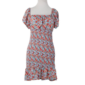 Almost Famous NEW Sz M Blue Multi Color Floral Ruching 100% Polyester Dress
