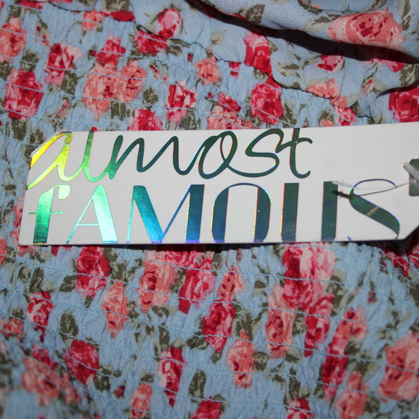 Almost Famous NEW Sz M Blue Multi Color Floral Ruching 100% Polyester Dress