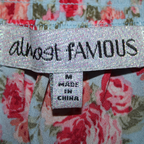 Almost Famous NEW Sz M Blue Multi Color Floral Ruching 100% Polyester Dress