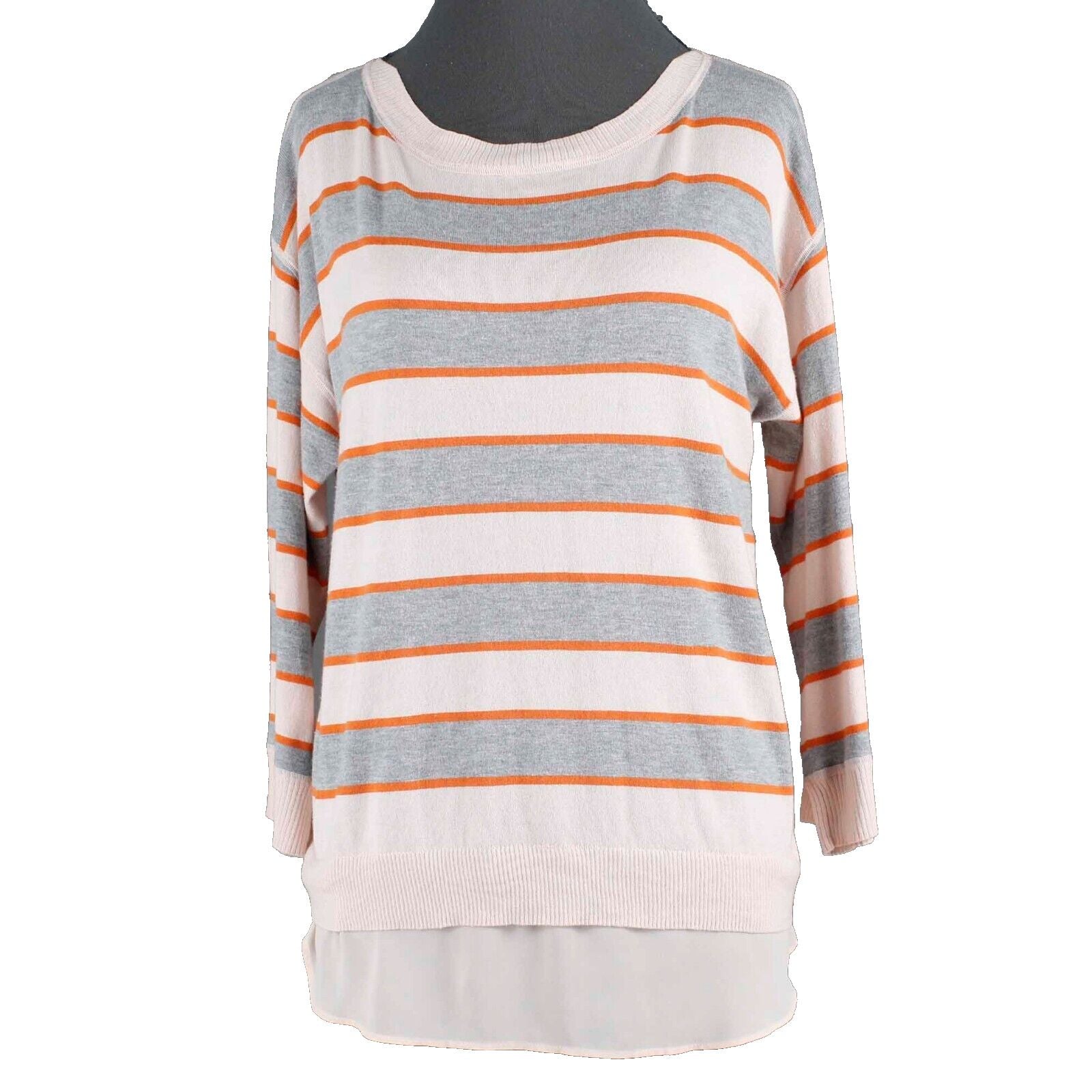 Market Spruce Sz M Peach Gray Stripe Hi Lo Lined Layered Cotton Blend Sweater