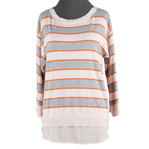 Market Spruce Sz M Peach Gray Stripe Hi Lo Lined Layered Cotton Blend Sweater