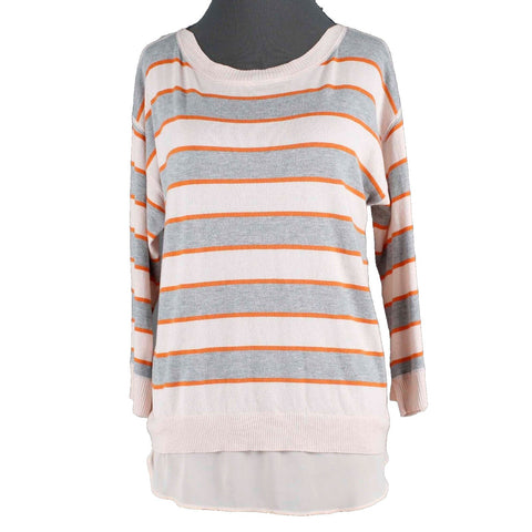 Market Spruce Sz M Peach Gray Stripe Hi Lo Lined Layered Cotton Blend Sweater