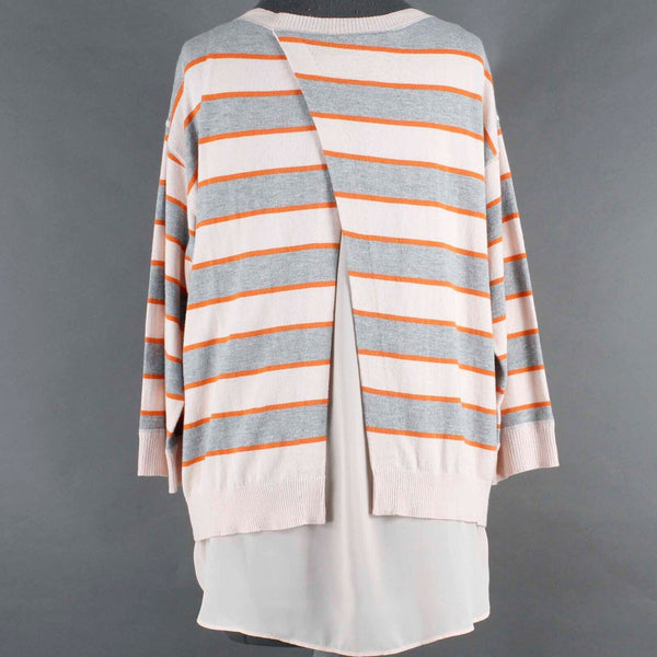 Market Spruce Sz M Peach Gray Stripe Hi Lo Lined Layered Cotton Blend Sweater