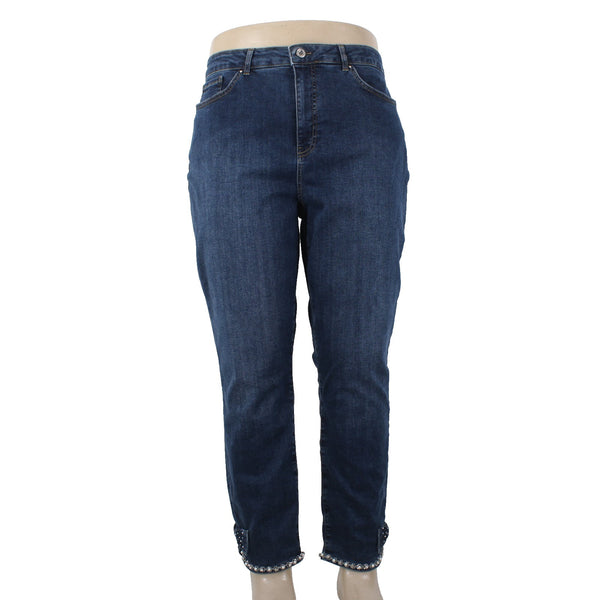 Joseph Ribkoff Jeans Sz 18 x 27 Blue Denim Rhinestone Bow Detail Cotton Jeans