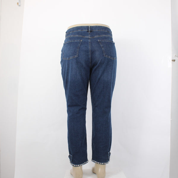 Joseph Ribkoff Jeans Sz 18 x 27 Blue Denim Rhinestone Bow Detail Cotton Jeans