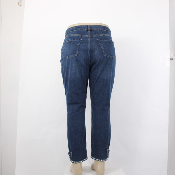 Joseph Ribkoff Jeans Sz 18 x 27 Blue Denim Rhinestone Bow Detail Cotton Jeans