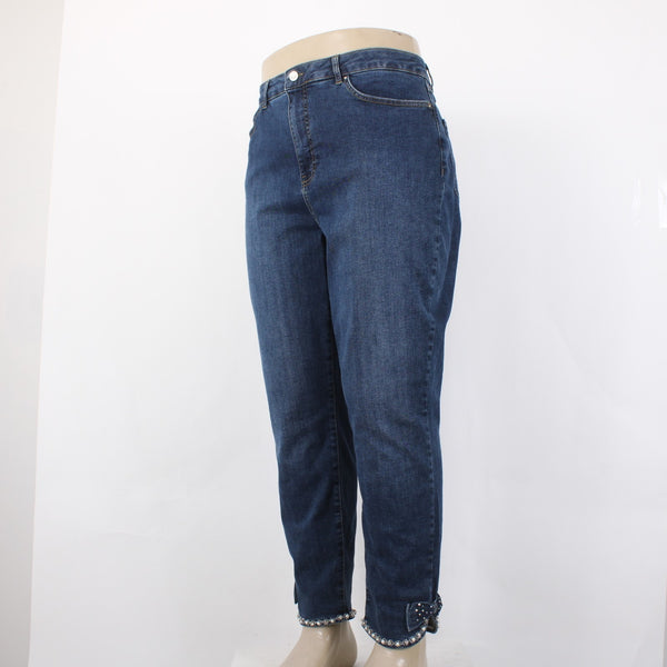 Joseph Ribkoff Jeans Sz 18 x 27 Blue Denim Rhinestone Bow Detail Cotton Jeans