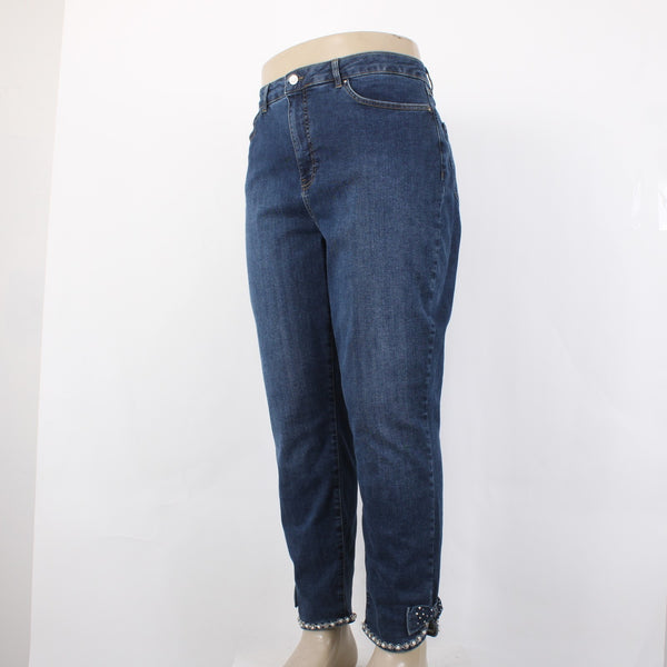 Joseph Ribkoff Jeans Sz 18 x 27 Blue Denim Rhinestone Bow Detail Cotton Jeans