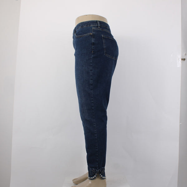 Joseph Ribkoff Jeans Sz 18 x 27 Blue Denim Rhinestone Bow Detail Cotton Jeans