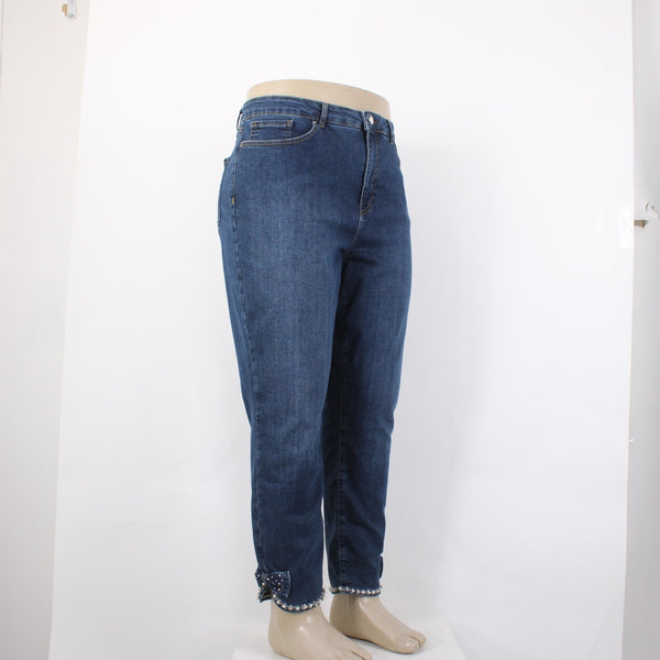 Joseph Ribkoff Jeans Sz 18 x 27 Blue Denim Rhinestone Bow Detail Cotton Jeans