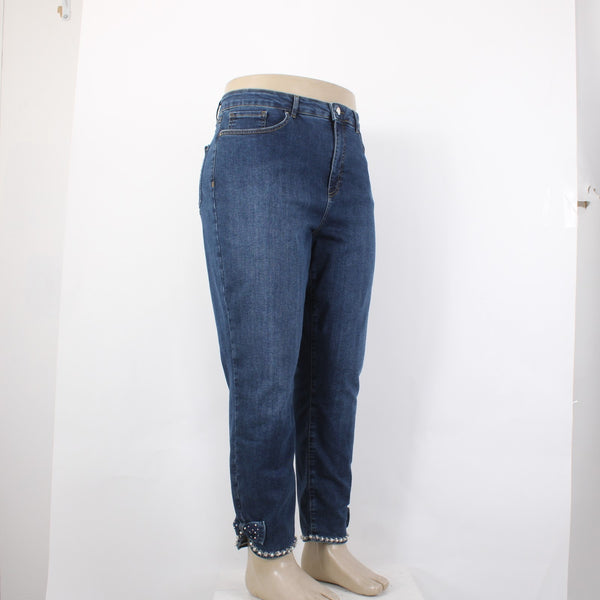 Joseph Ribkoff Jeans Sz 18 x 27 Blue Denim Rhinestone Bow Detail Cotton Jeans