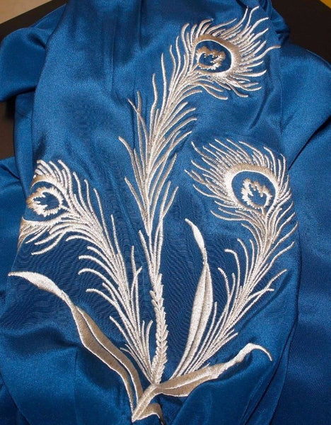 Fifteen-Twenty NEW $231 Sz S Teal Blue Beige Embroidered Plumes 100% Silk Top