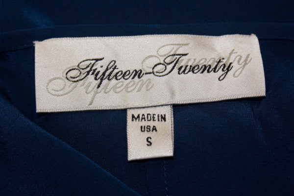 Fifteen-Twenty NEW $231 Sz S Teal Blue Beige Embroidered Plumes 100% Silk Top