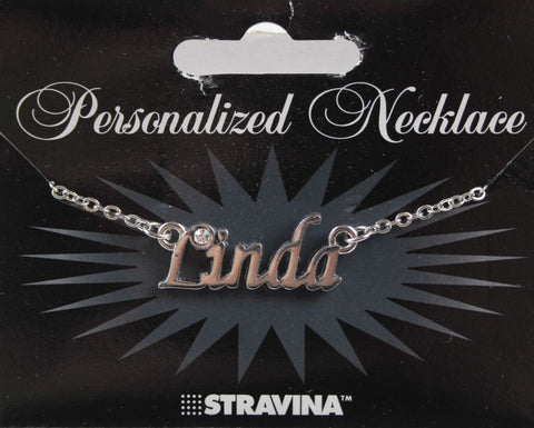 LINDA Name NEW Silvertone Rhinestone 14.5" w 4.5" Multi Ring Ext Necklace