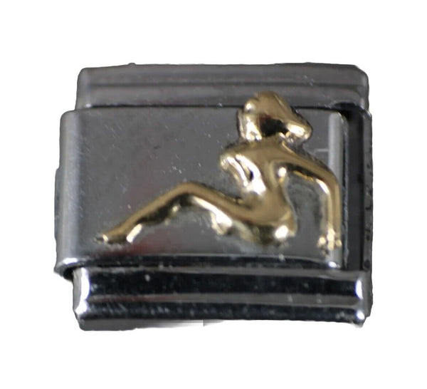 Firenze Evry Reclining Nude Stainless Gold Elastic Stretch Link Italian Charm