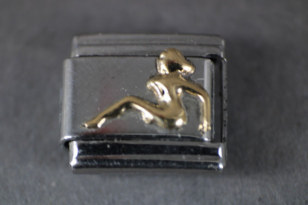 Firenze Evry Reclining Nude Stainless Gold Elastic Stretch Link Italian Charm