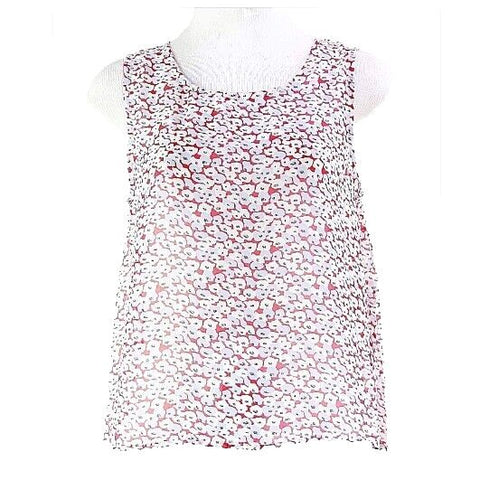 Elodie Sz S White Red Blue Polyester Sleeveless Pleated Back Detail Top