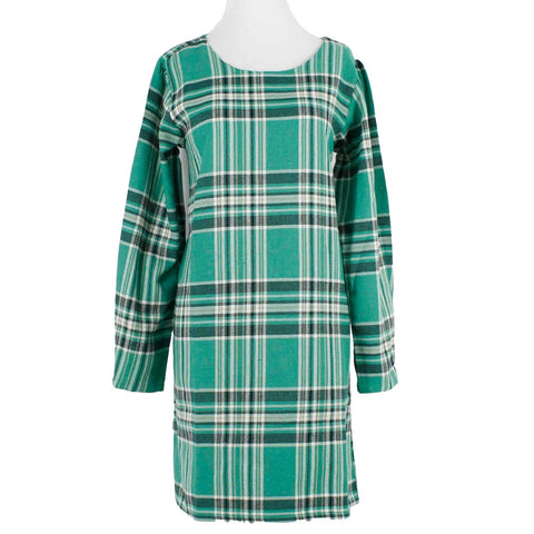 Compania Fantastica NEW Cuadros Sz M Green White Plaid 100% Cotton Dress