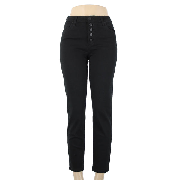 Kut From The Kloth Sz 0 x 28 Black Denim Button Fly Straight Crop Cotton Jeans