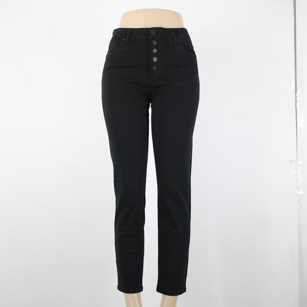Kut From The Kloth Sz 0 x 28 Black Denim Button Fly Straight Crop Cotton Jeans