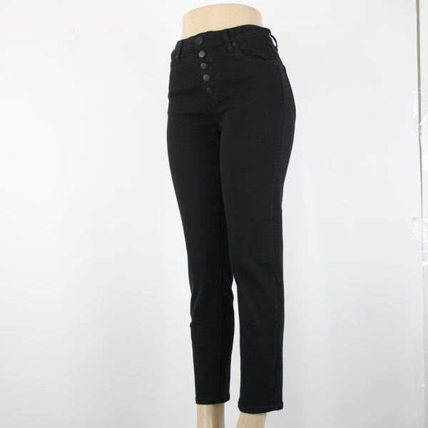 Kut From The Kloth Sz 0 x 28 Black Denim Button Fly Straight Crop Cotton Jeans