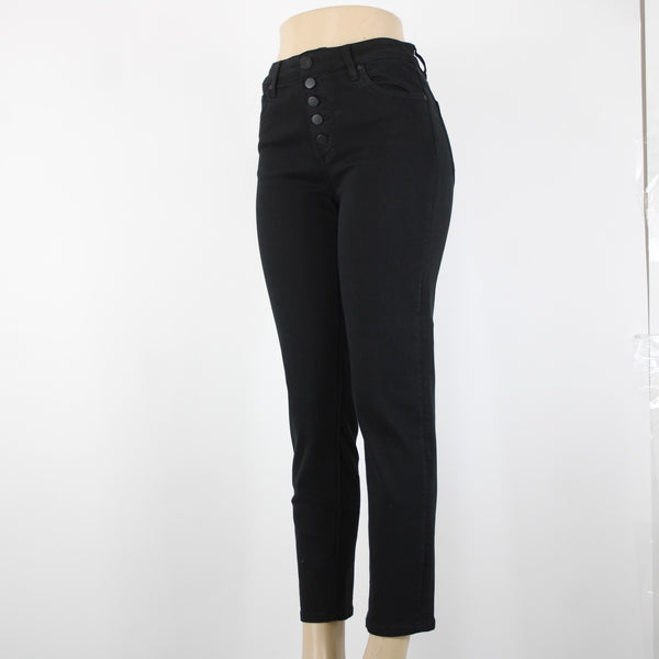 Kut From The Kloth Sz 0 x 28 Black Denim Button Fly Straight Crop Cotton Jeans