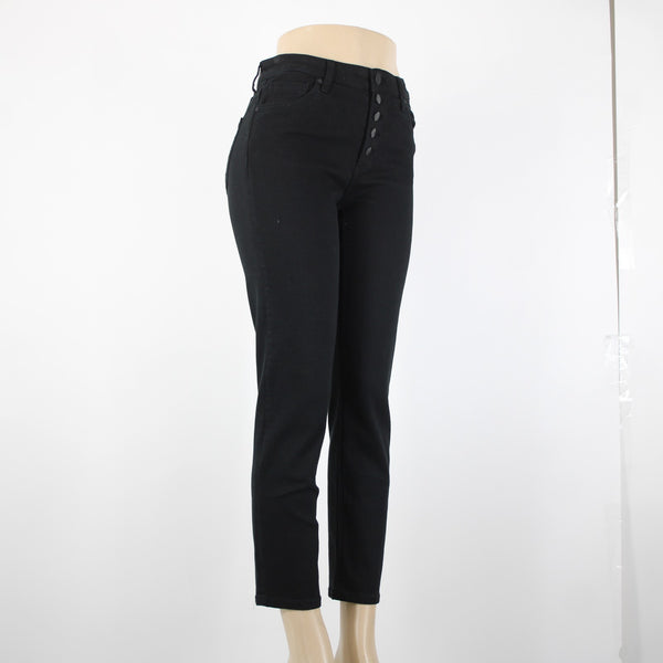 Kut From The Kloth Sz 0 x 28 Black Denim Button Fly Straight Crop Cotton Jeans
