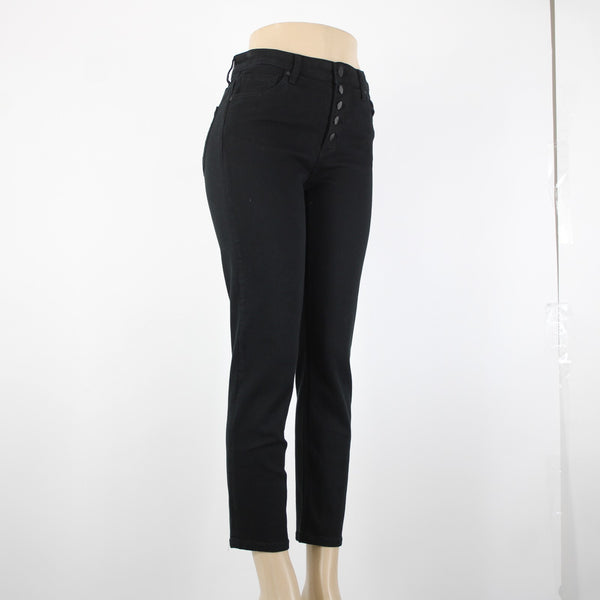 Kut From The Kloth Sz 0 x 28 Black Denim Button Fly Straight Crop Cotton Jeans
