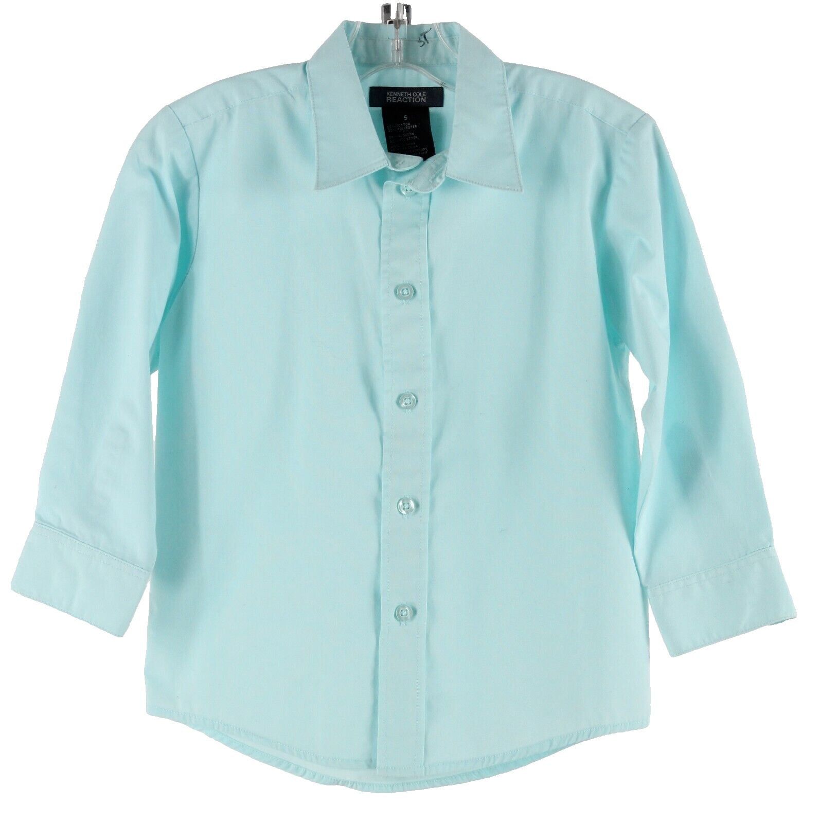 Kenneth Cole Reaction Sz 5 Boy's Aqua Blue Long Sleeve Cotton Blend Shirt