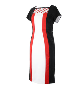 Monroe Main Sz S Black Red White Lined Striped Polyester Spandex Bodycon Dress