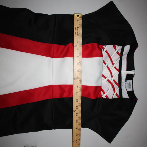 Monroe Main Sz S Black Red White Lined Striped Polyester Spandex Bodycon Dress