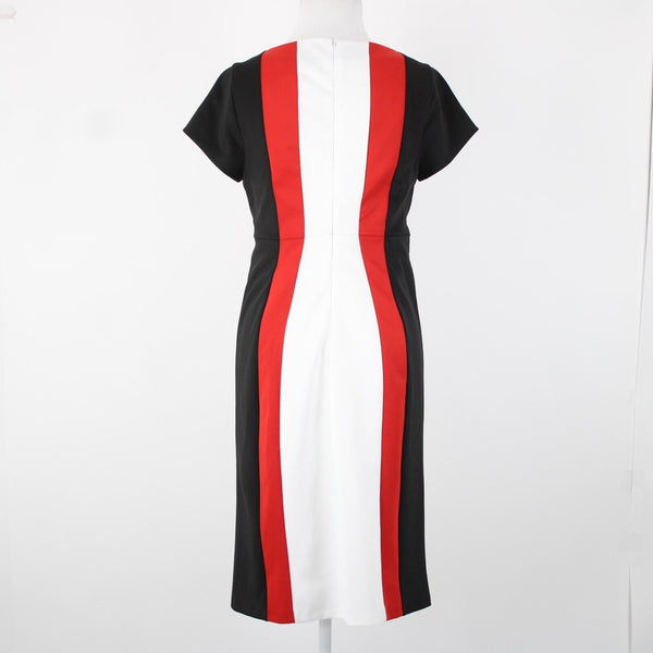 Monroe Main Sz S Black Red White Lined Striped Polyester Spandex Bodycon Dress