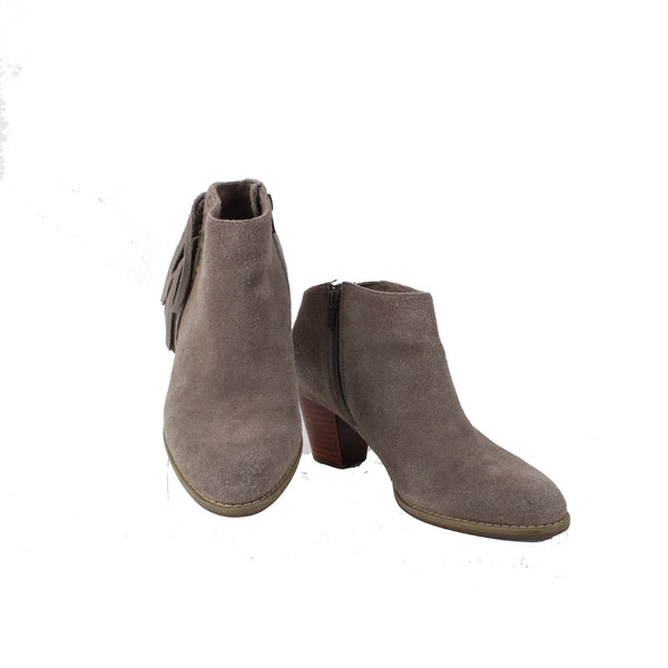 Vionic Boots Sz 8 Brown Fringe Side Zipper Detail Faux Suede 2.5" Ankle Boots