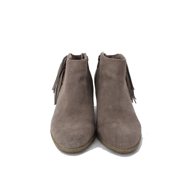 Vionic Boots Sz 8 Brown Fringe Side Zipper Detail Faux Suede 2.5" Ankle Boots