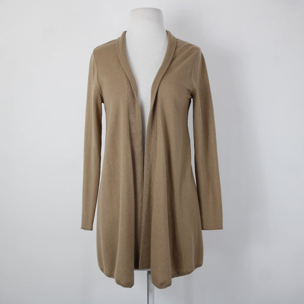 J Jill Sz XS Tan Brown Collared Long Sleeve Polyester Wool Nylon Wrap Sweater