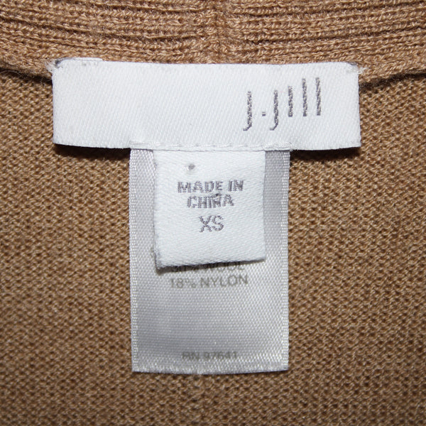 J Jill Sz XS Tan Brown Collared Long Sleeve Polyester Wool Nylon Wrap Sweater