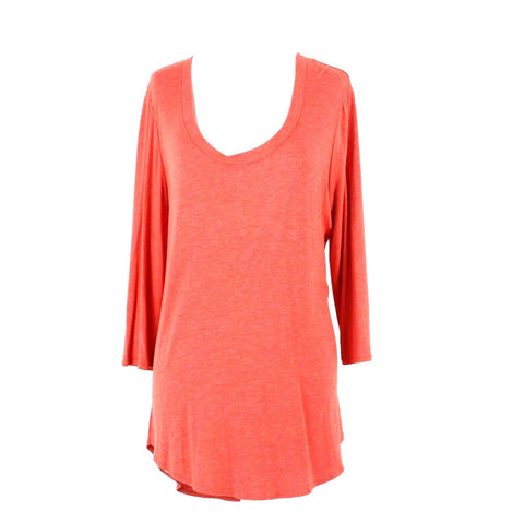 EYN NEW $59 Geranium Red Sz L Red Mid Sleeve Scoop Neck Rayon Spandex Tunic Top