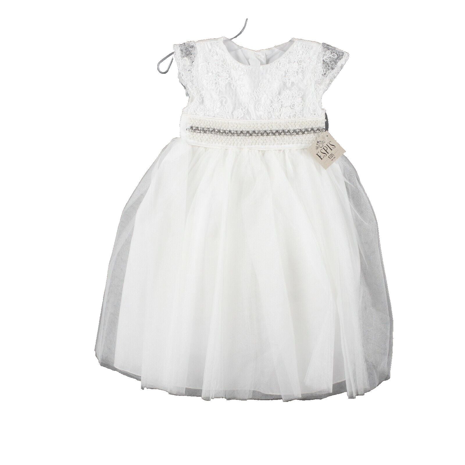 Espis NEW $62 Sz 2 Girls White Tulle Rhinestone Pearl 100% Polyester Dress