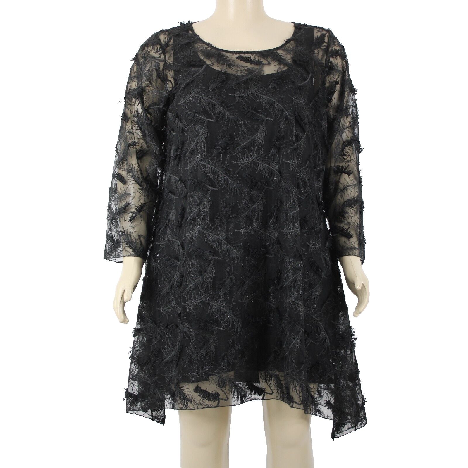 Staples NEW $240 Sz 4X Black Under Dress Fancy Flower Tunic 100% Polyester Dress
