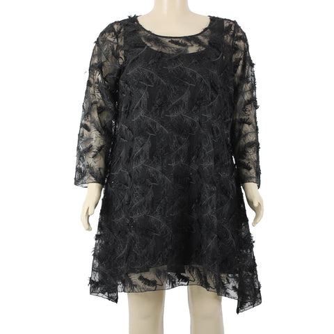 Staples NEW $240 Sz 4X Black Under Dress Fancy Flower Tunic 100% Polyester Dress
