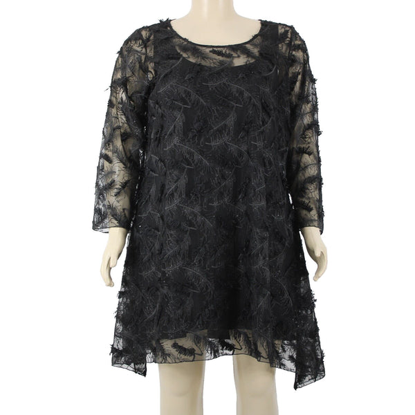 Staples NEW $240 Sz 4X Black Under Dress Fancy Flower Tunic 100% Polyester Dress