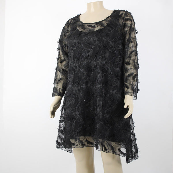 Staples NEW $240 Sz 4X Black Under Dress Fancy Flower Tunic 100% Polyester Dress