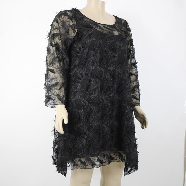 Staples NEW $240 Sz 4X Black Under Dress Fancy Flower Tunic 100% Polyester Dress