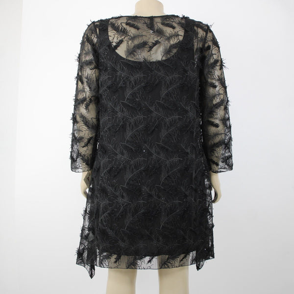 Staples NEW $240 Sz 4X Black Under Dress Fancy Flower Tunic 100% Polyester Dress