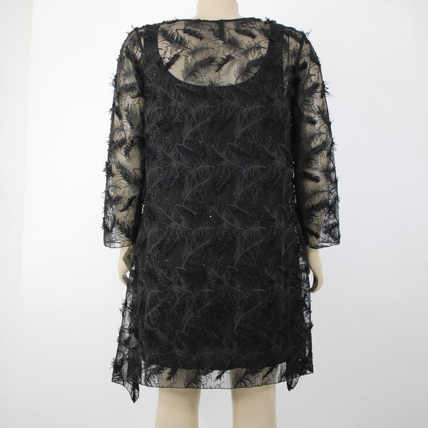 Staples NEW $240 Sz 4X Black Under Dress Fancy Flower Tunic 100% Polyester Dress
